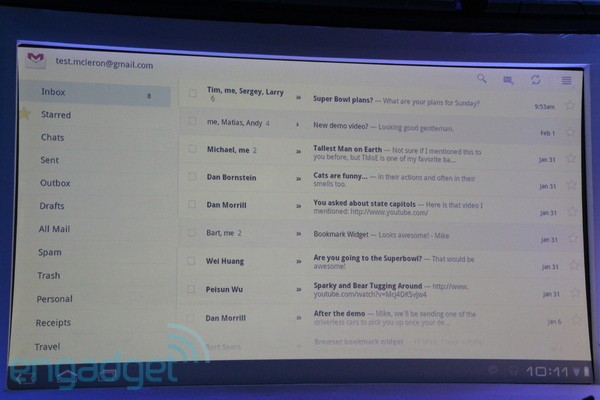 Gmail в Honeycomb