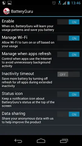 BatteryGuru settings