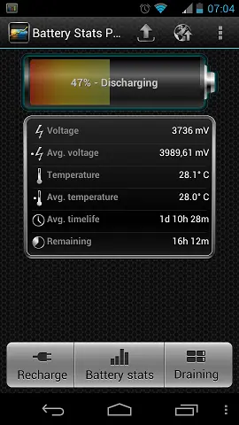 Battery Stats Plus главный экран